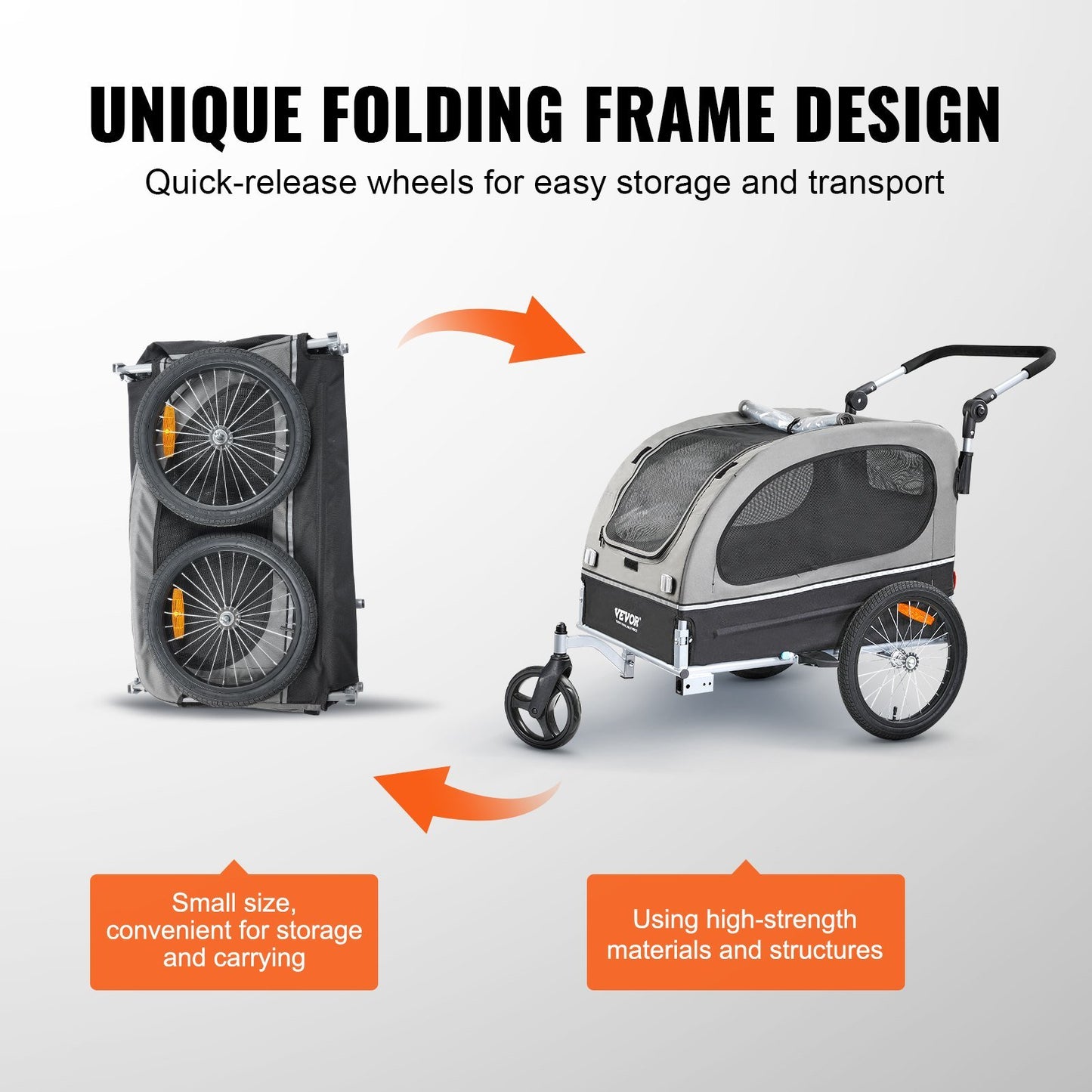 2-in-1 Easy Folding Stroller/Bike Trailer Supports up to 88 lbs for Dogs