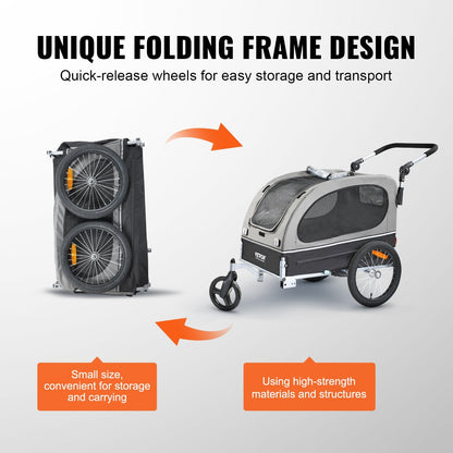 2-in-1 Easy Folding Stroller/Bike Trailer Supports up to 88 lbs for Dogs