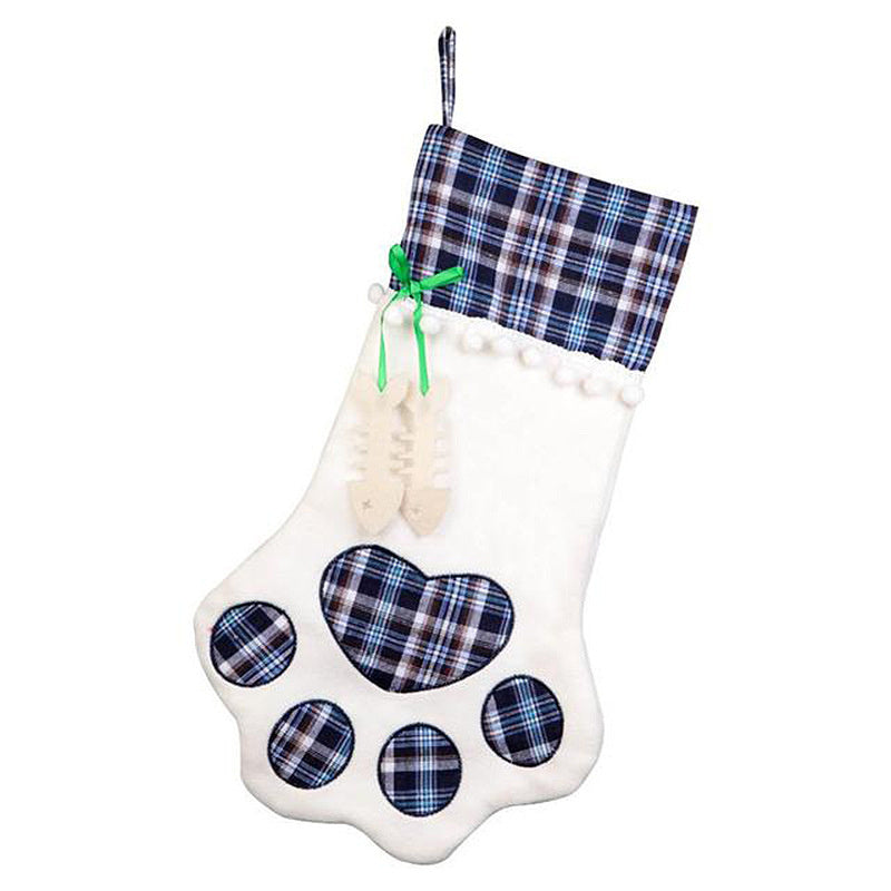 Plaid Christmas Paw Stocking Gift Bags for Dogs and Cats