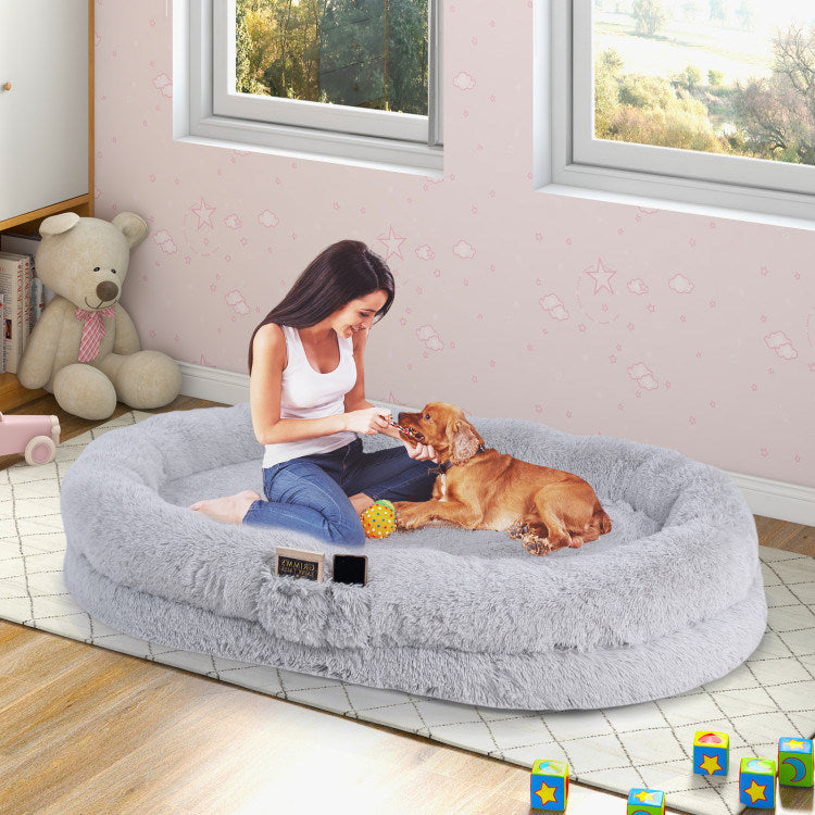 Washable Fluffy X-Large Dog Bed with Soft Blanket and Plump Pillow