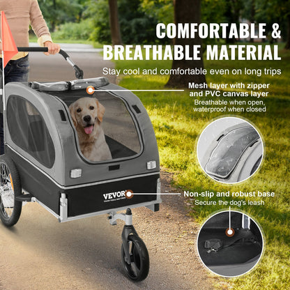 2-in-1 Easy Folding Stroller/Bike Trailer Supports up to 88 lbs for Dogs