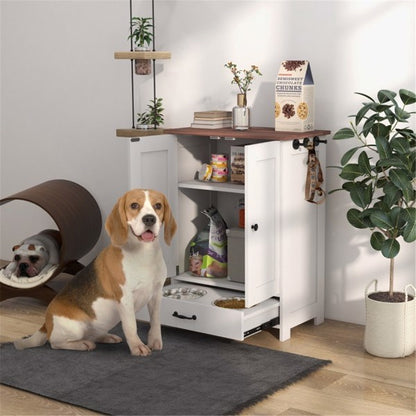 Storage Cabinet with Food and Water Bowls for Dogs