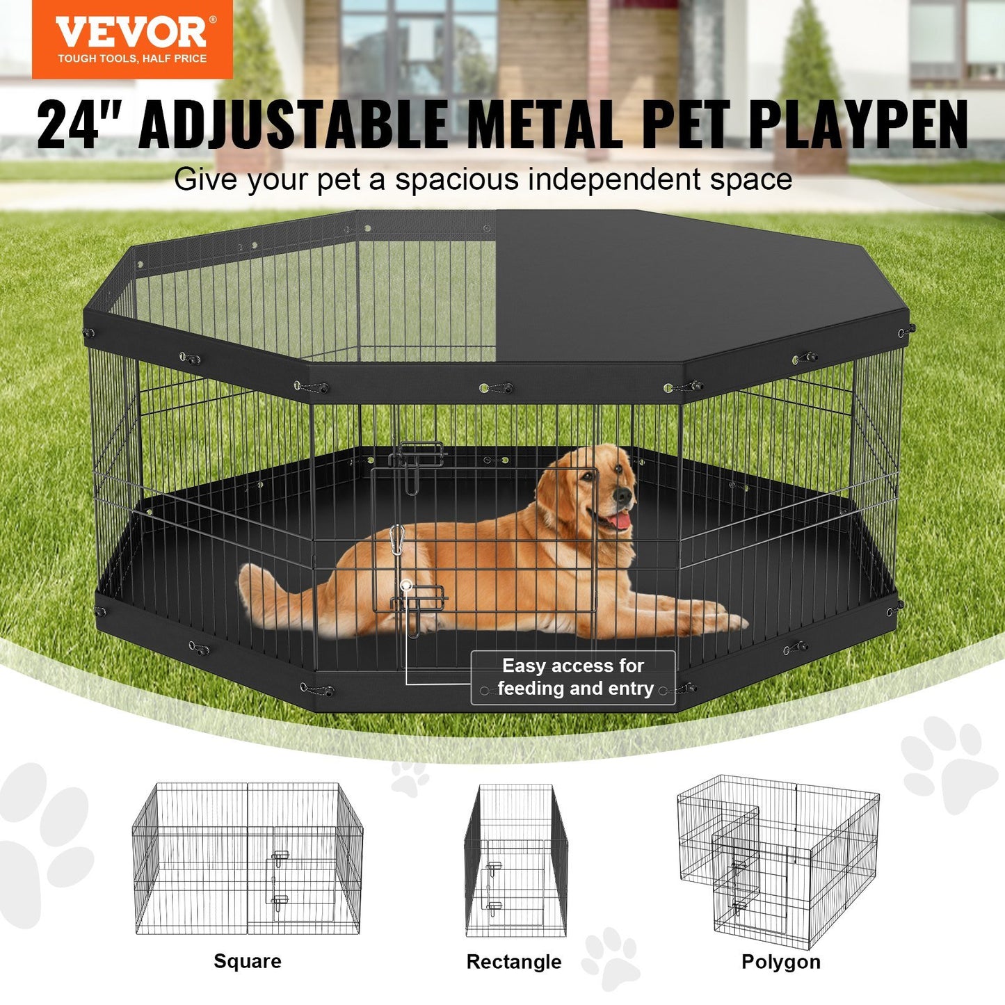 8 Panel Foldable Dog Playpen with Top Cover and Bottom Pad - 63"