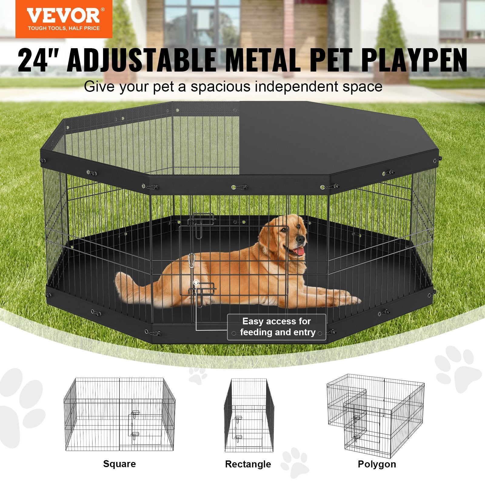 8 Panel Foldable Dog Playpen with Top Cover and Bottom Pad - 63"