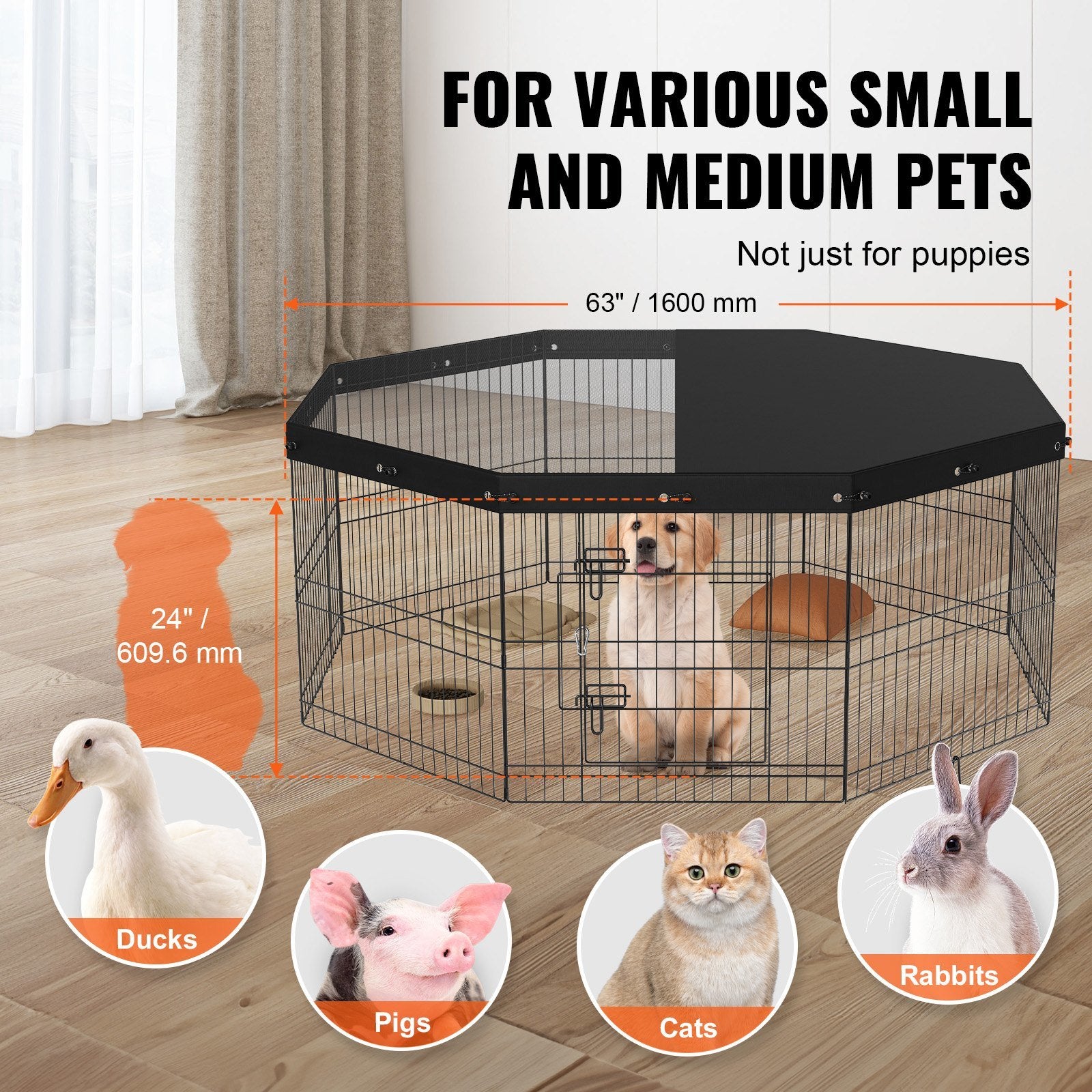 Metal 8 Panel Foldable Dog Exercise Playpen - 63"