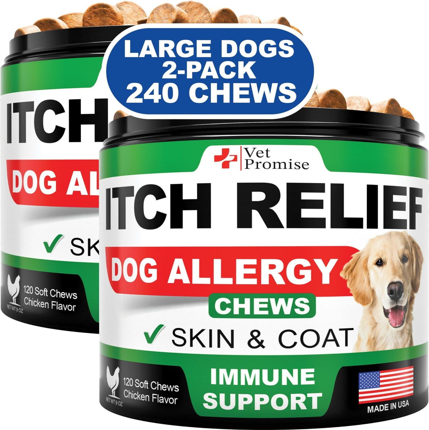 Limited Time!!!  2 Pack Allergy Itch Relief Immune Health Supplement for Dogs - 240 Treats