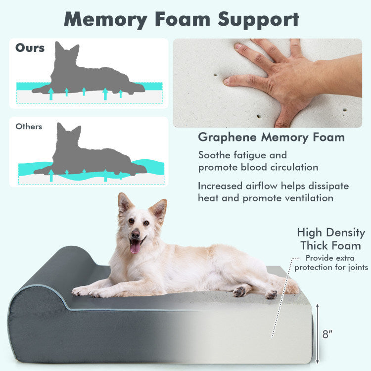 Orthopedic Dog Bed with Headrest and Removable Washable Cover