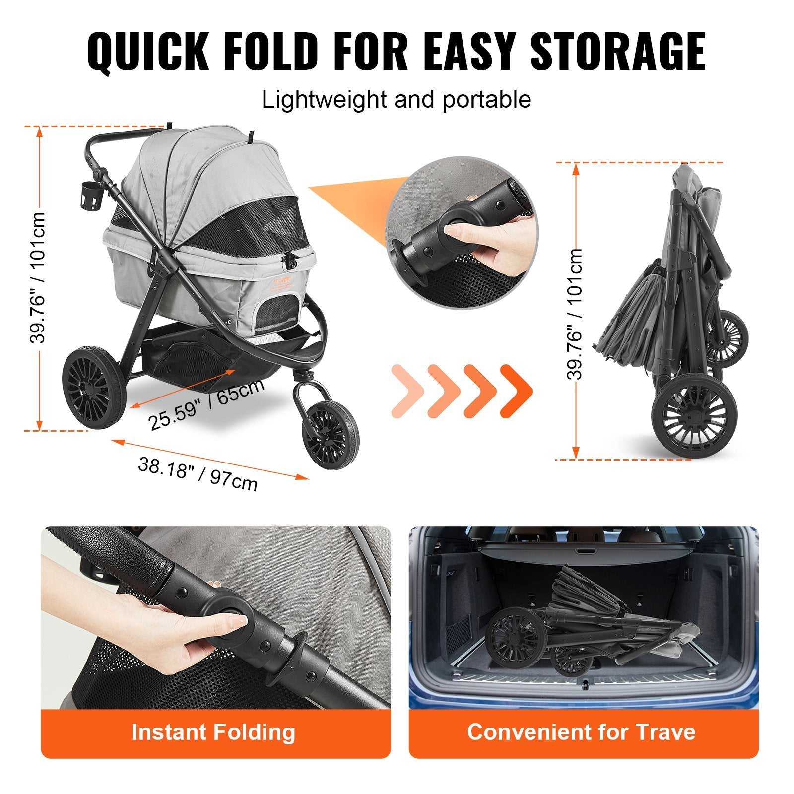 3 Wheel Stroller 75 lbs Weight Capacity with Storage Basket for Small to Medium Dogs