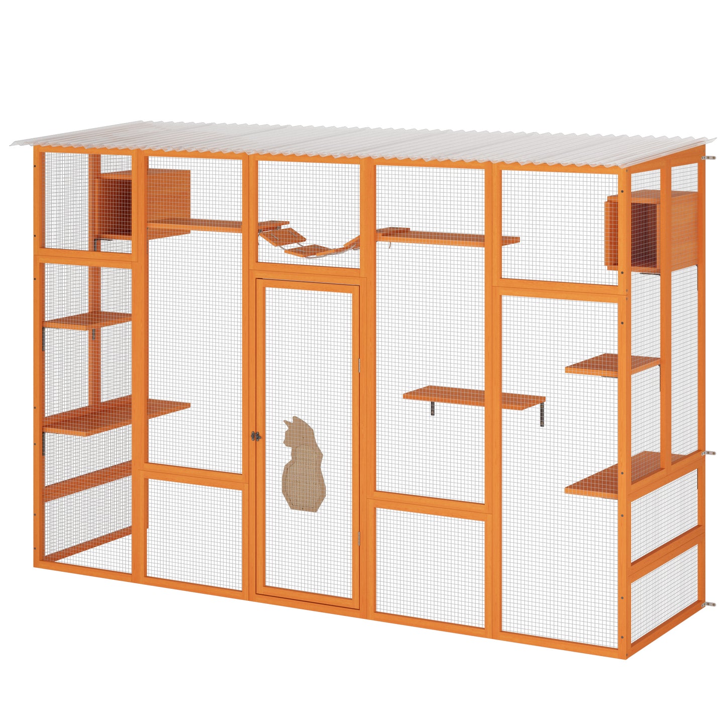 Ultimate Cat Enclosure with Jumping Platforms, Condos, Bridge and Scratching Board - Orange