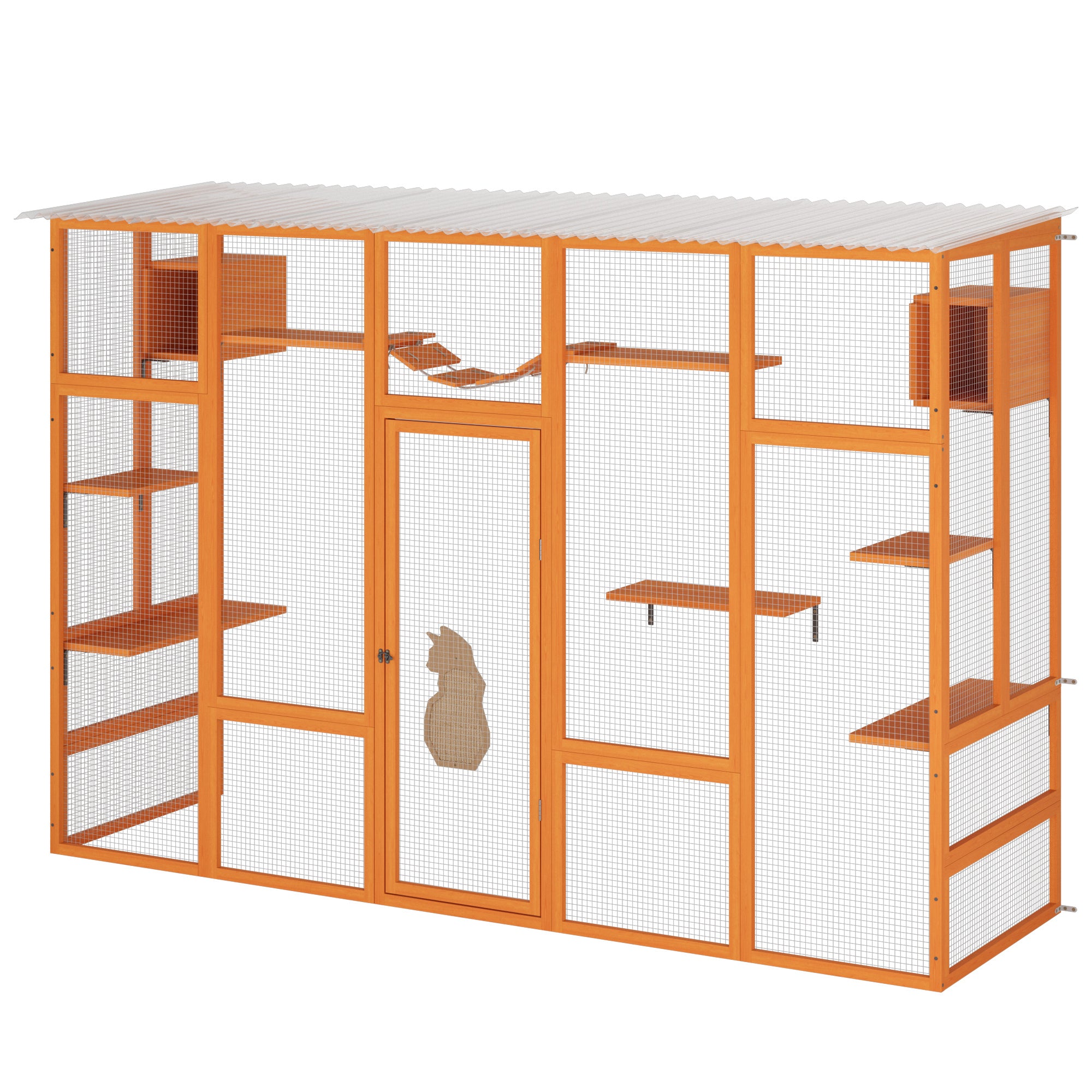 Ultimate Cat Enclosure with Jumping Platforms, Condos, Bridge and Scratching Board - Orange