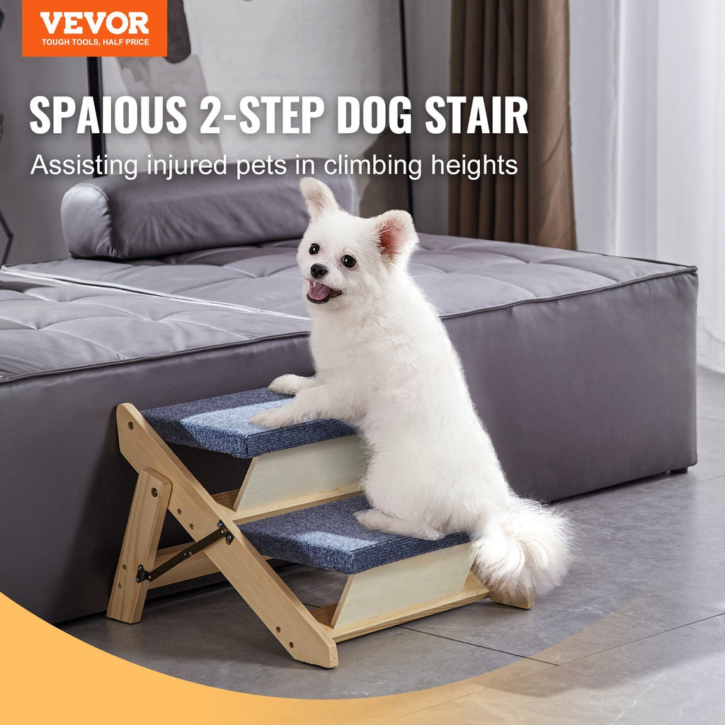 Foldable 2-in-1 Wooden Dog Stair/Ramp with 2 Steps for Dogs up to 110 lbs
