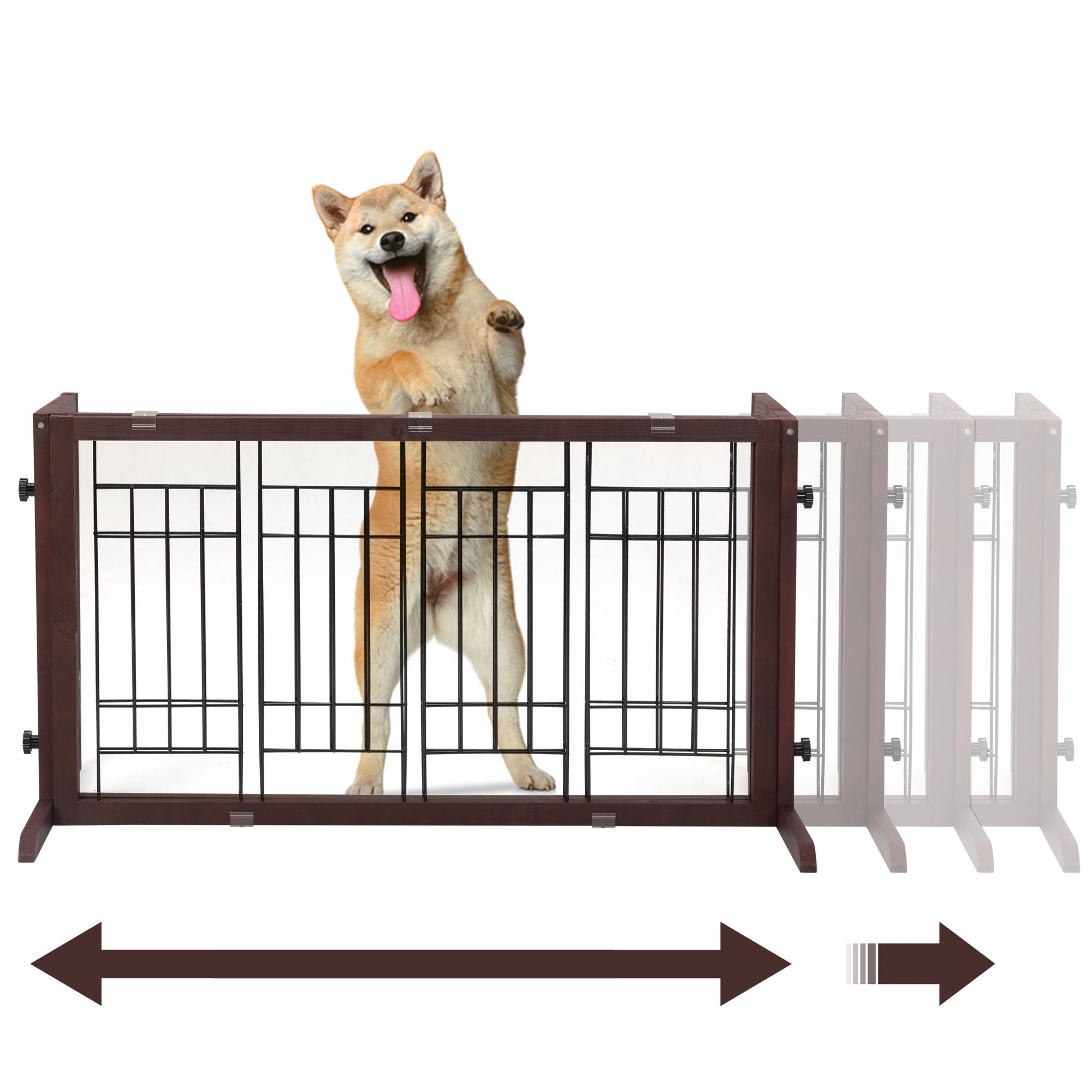 Freestanding Adjustable Wooden Gate for Dogs - 38" to 71"