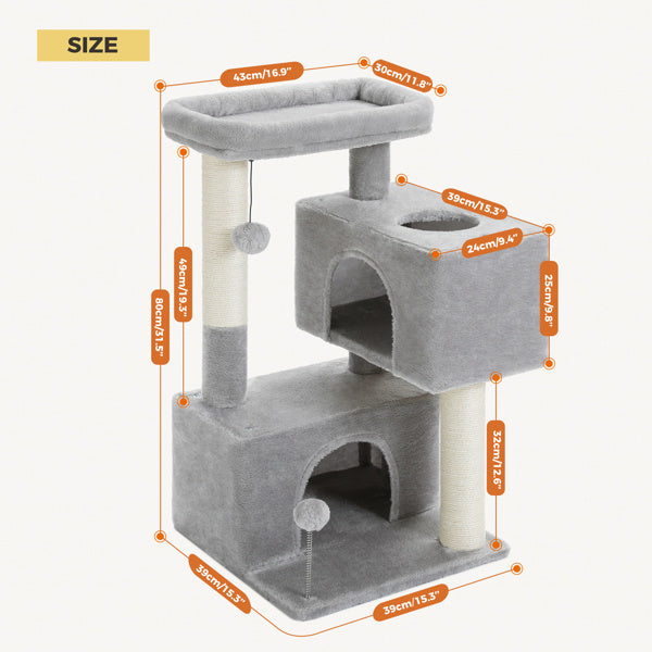 31.5" Cat Tree Tower with Dual Large Condos for All Size Cats