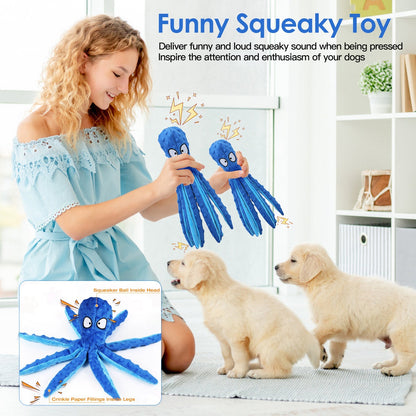 2 Piece - No Stuffing Squeaky-Crinkle Plush Octopus Toy for Dogs