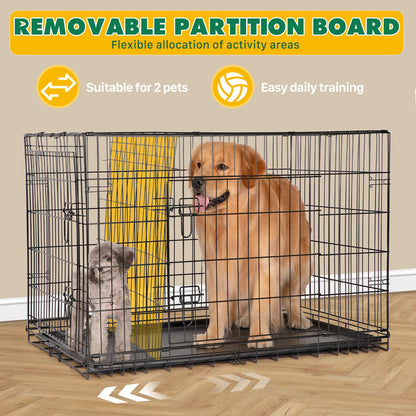 Folding Metal Kennel-Crate with Divider Panel Double Doors with Leak-Proof Tray for Dogs - 42 Inches