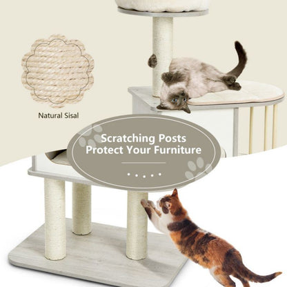 Wooden Activity Tree with Platform and Cushions for Cats