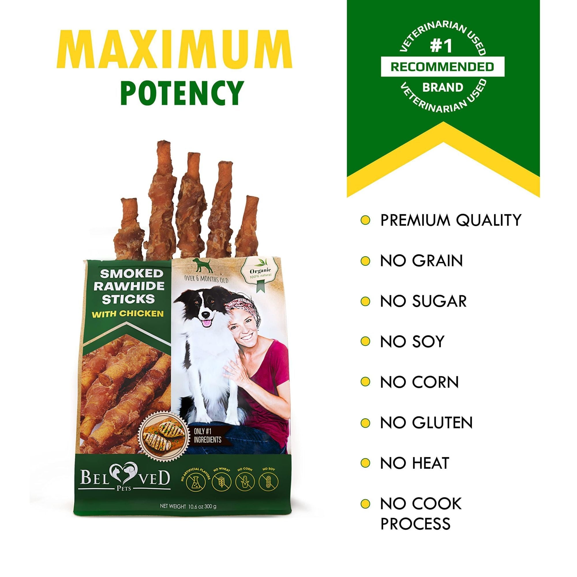 Organic Natural Smoked Rawhide Chicken Chew Treats for Dogs