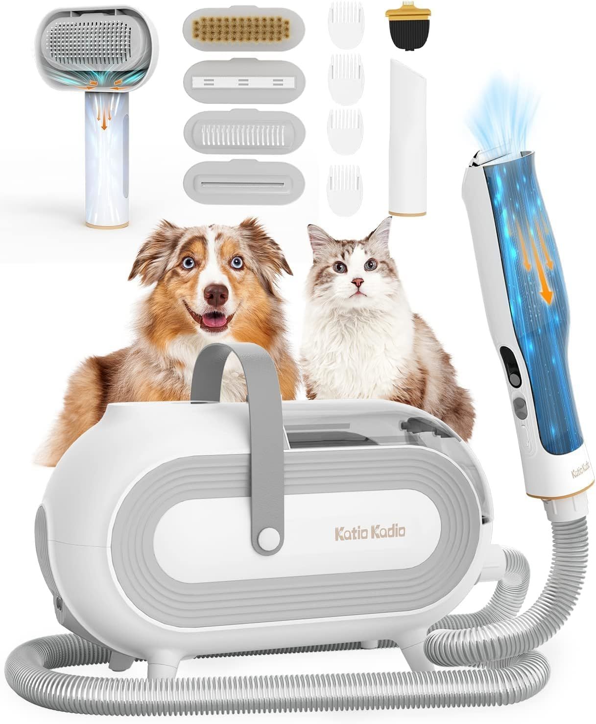 Katio Kadio - Pet Grooming Kit with Hair Vacuum, Brushes, Clippers for Small and Medium Dogs and Cats