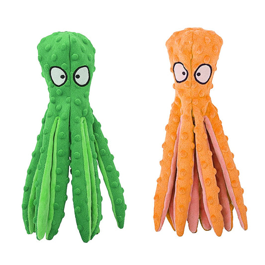 2 Piece - No Stuffing Squeaky-Crinkle Plush Octopus Toy for Dogs