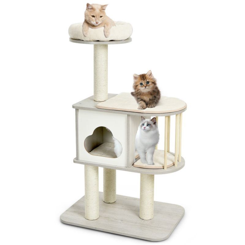 Wooden Activity Tree with Platform and Cushions for Cats