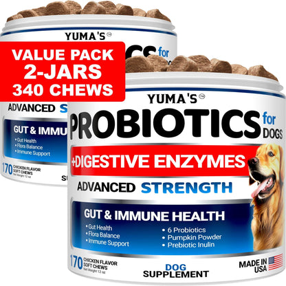 Limited Yuma's - 2 Pack Probiotics and Digestive Enzymes Chews for Dogs - 340 Count