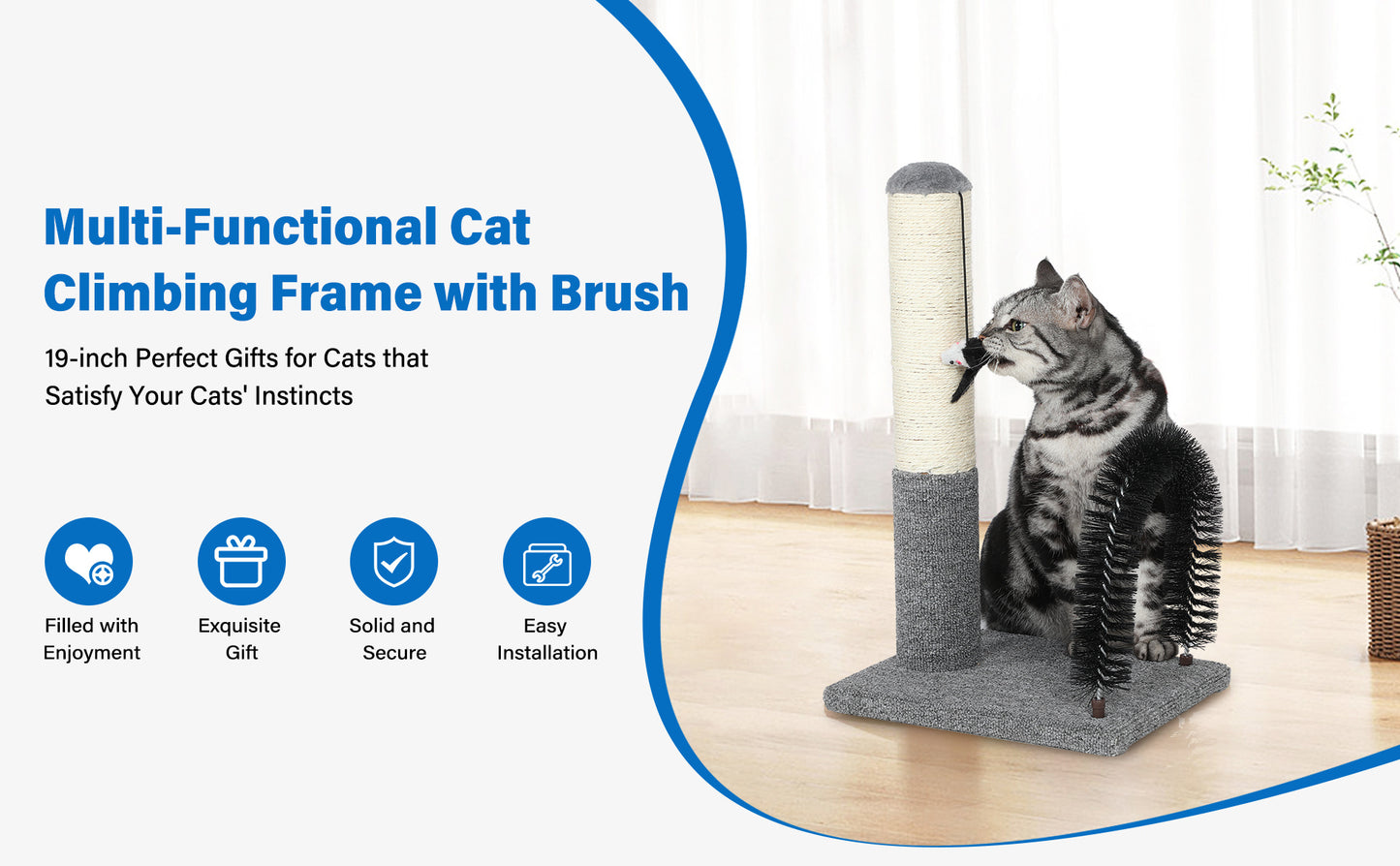 Scratching Post Pad with Self Groomer Brush for Cats