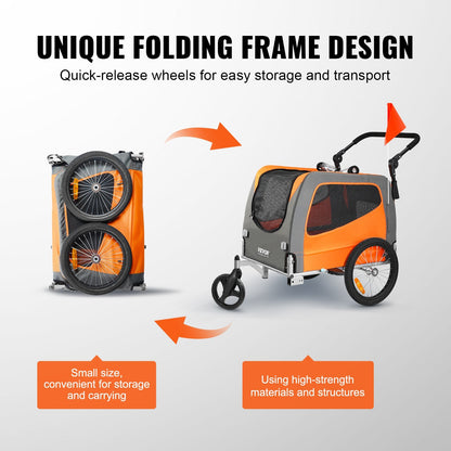 Great 2-in-1 Easy Folding Jogger/Bike Trailer, Supports up to 66 lbs for Dogs