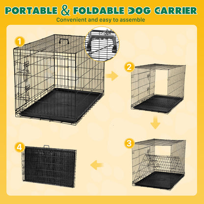 Folding Metal Kennel-Crate with Divider Panel Double Doors with Leak-Proof Tray for Dogs - 30 Inches