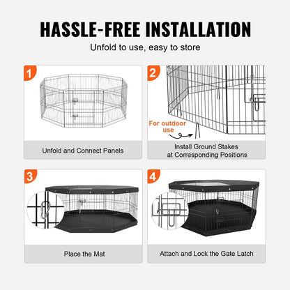 8 Panel Foldable Dog Playpen with Top Cover and Bottom Pad - 63"