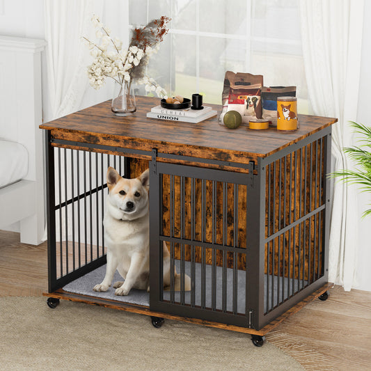 Sliding Iron Door Crate/Kennel with Mat for Dogs