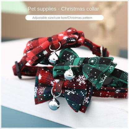 Christmas Snowflake Plaid Bowties with Bell Collar for Cats and Small Dogs