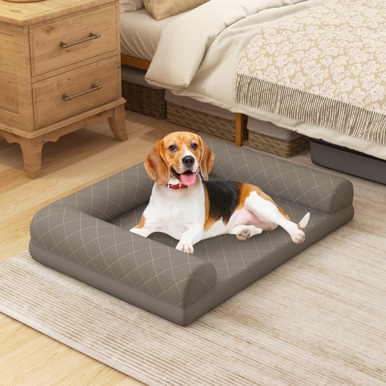 Foam Crate Bed with 3-Side Bolster and Washable Bed Cover for Dogs