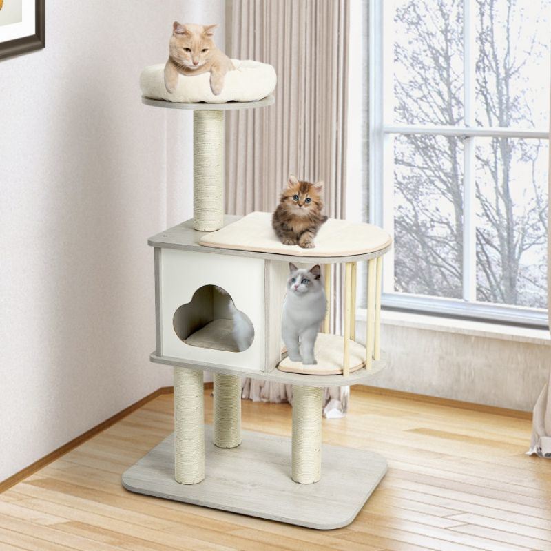 Wooden Activity Tree with Platform and Cushions for Cats