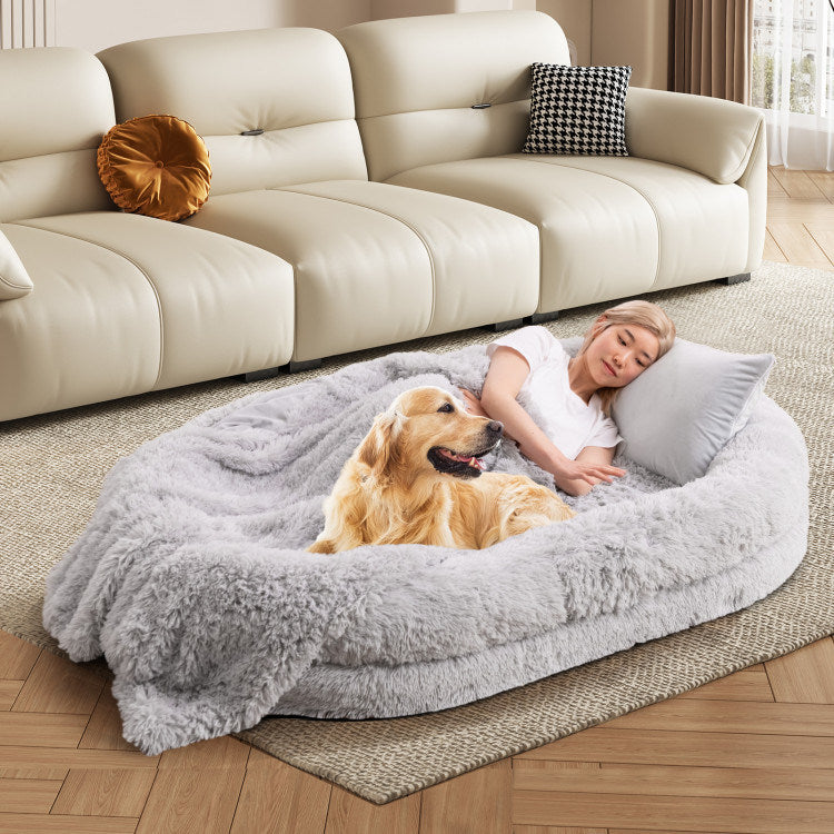 Washable Fluffy X-Large Dog Bed with Soft Blanket and Plump Pillow