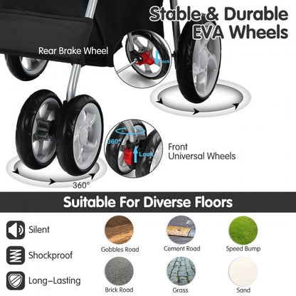 Foldable 4-Wheel Stroller with Storage Basket For Dogs and Cats