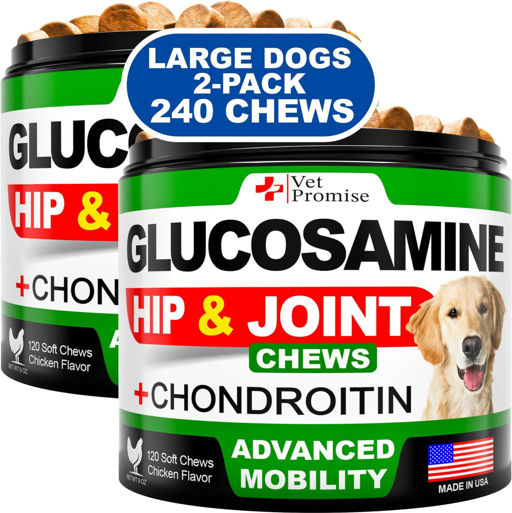 2 Pack - Natural Glucosamine Hip and Joint Supplement with Chondroitin for Dogs - 240 Chews