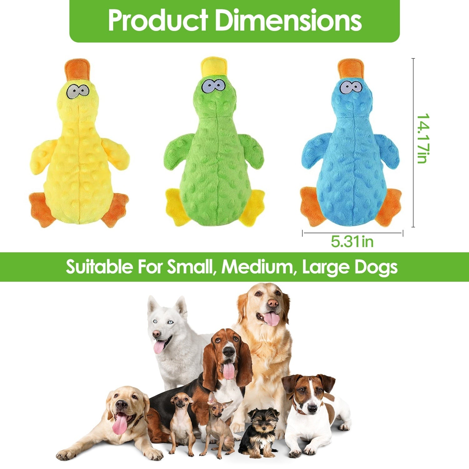 3 Piece Duck-Shaped Squeaky Toys for Dogs