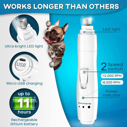 Rechargeable Nail Grinder with LED Light for Dogs and Cats