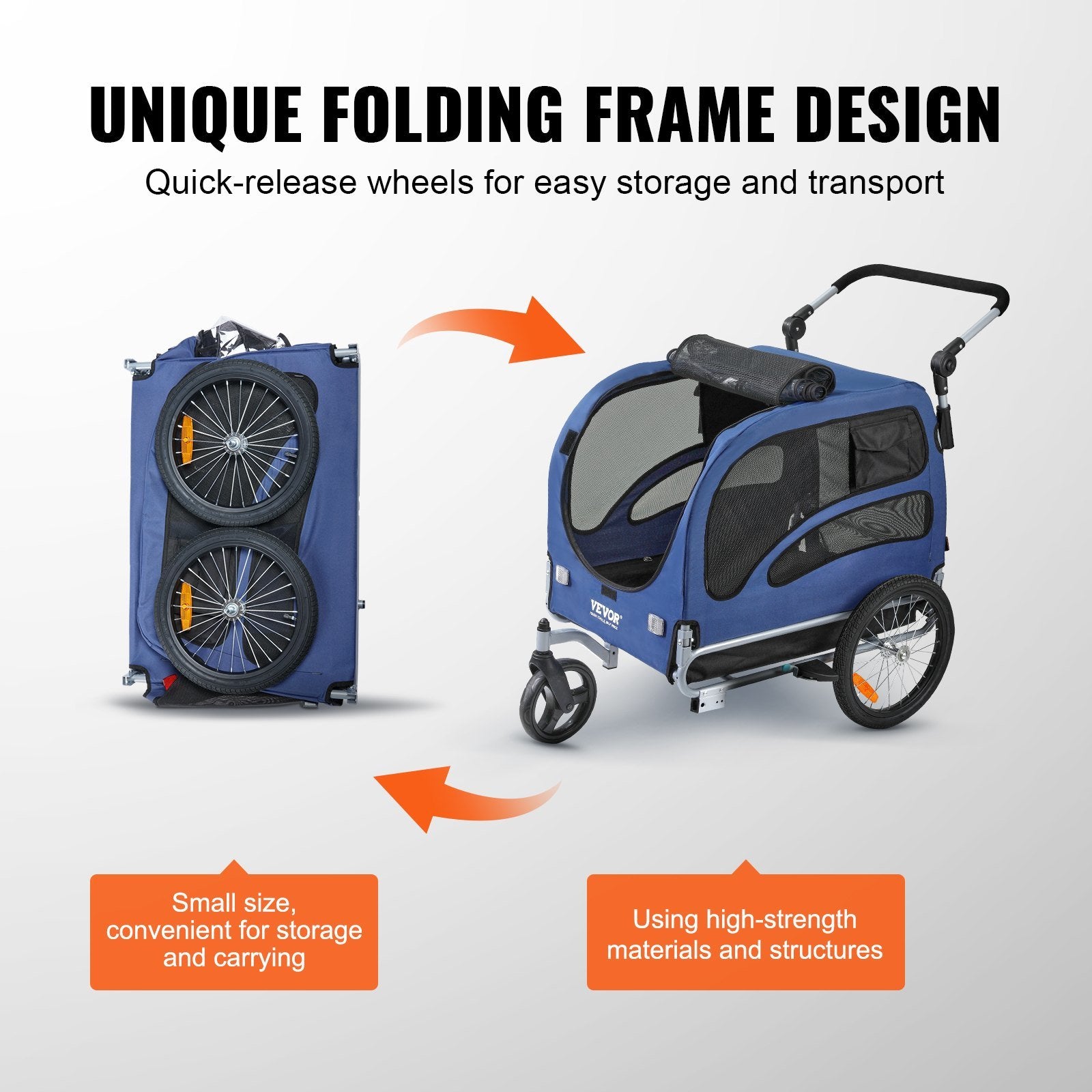 Folding 2-in-1  Stroller and Bike Trailer, Supports up to 100 lbs for Dogs