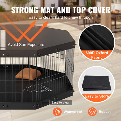 8 Panel Foldable Dog Playpen with Top Cover and Bottom Pad - 63"