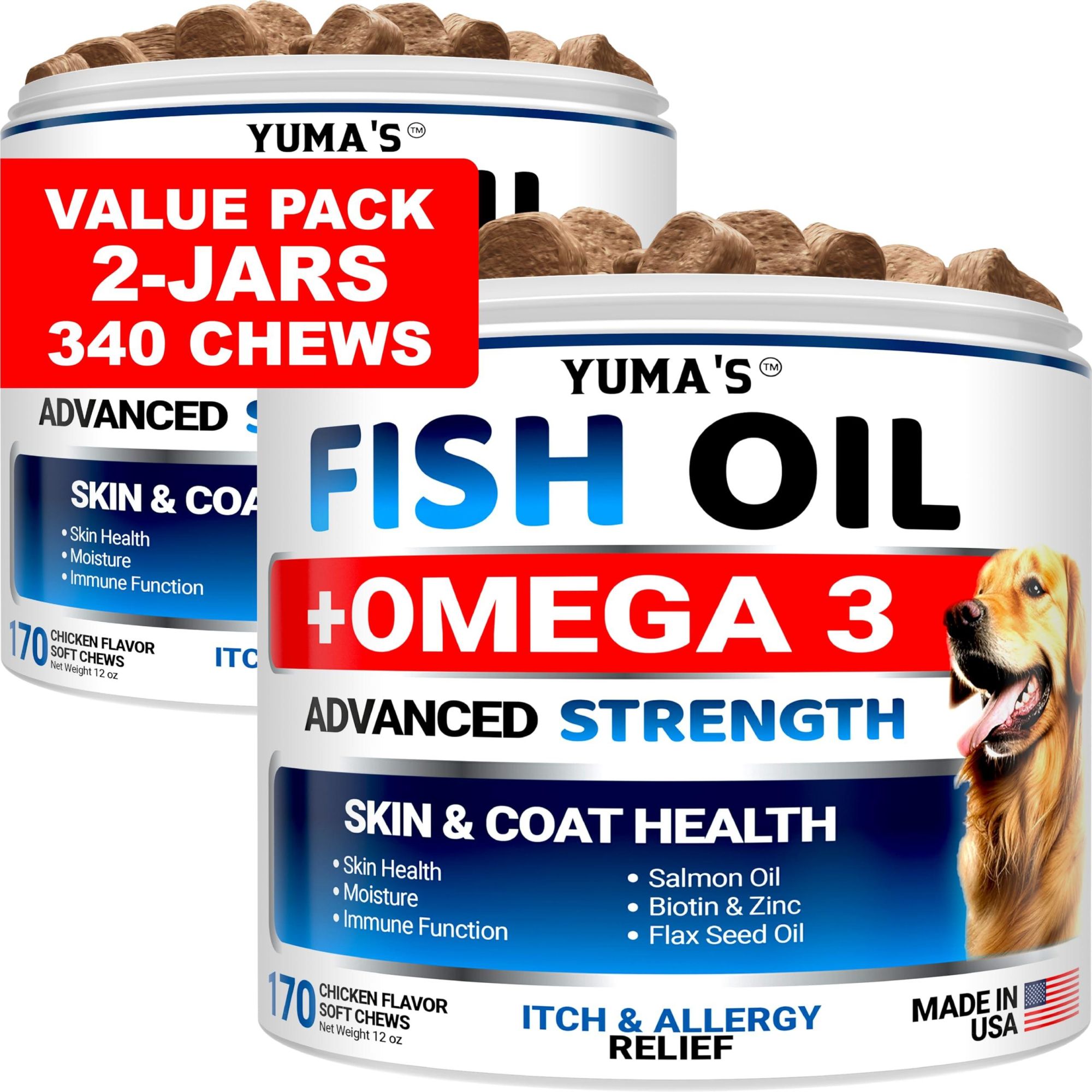 Limited Time!!!  Yuma's - 2 Pack Omega 3 Fish Oil for Skin and Coat Supplement for Dogs