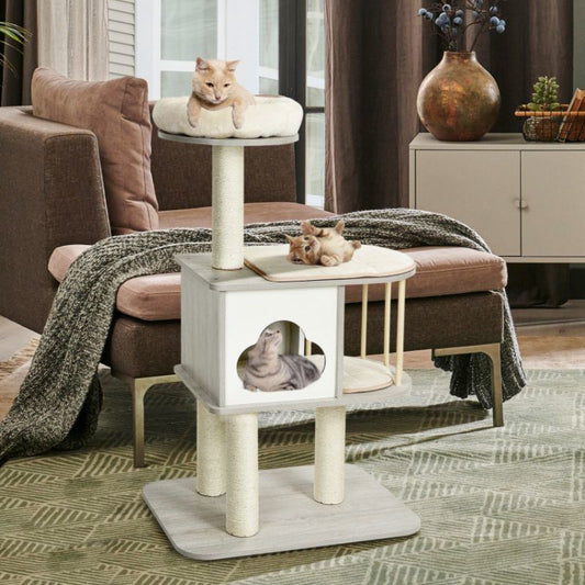 Wooden Activity Tree with Platform and Cushions for Cats