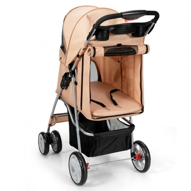 Foldable 4-Wheel Stroller with Storage Basket For Dogs and Cats