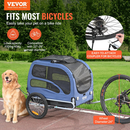 Easy Folding Bike Trailer Supports up to 100 lbs for Dogs - Blue/Black