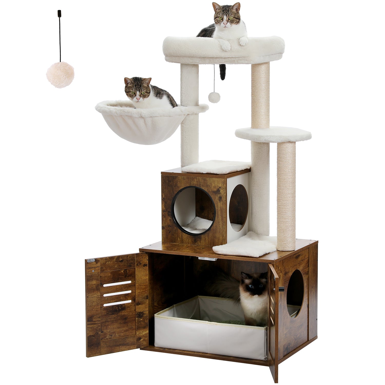 Modern Cat Tree Condo with Litter Box Enclosure