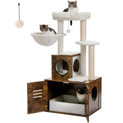 Modern Cat Tree Condo with Litter Box Enclosure