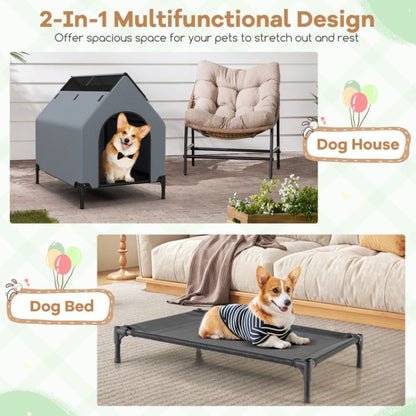 Elevated Covered Bed with Ventilated Windows for Indoor or Outdoor Use for Dogs