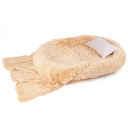 Washable Fluffy X-Large Dog Bed with Soft Blanket and Plump Pillow