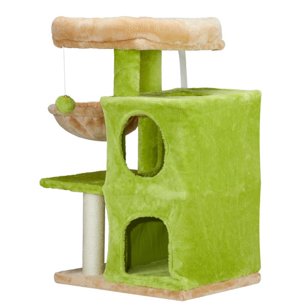 Cat Activity Center Play House with Large Padded Perch Hammock 2-Tiered Condo and Scratching Posts