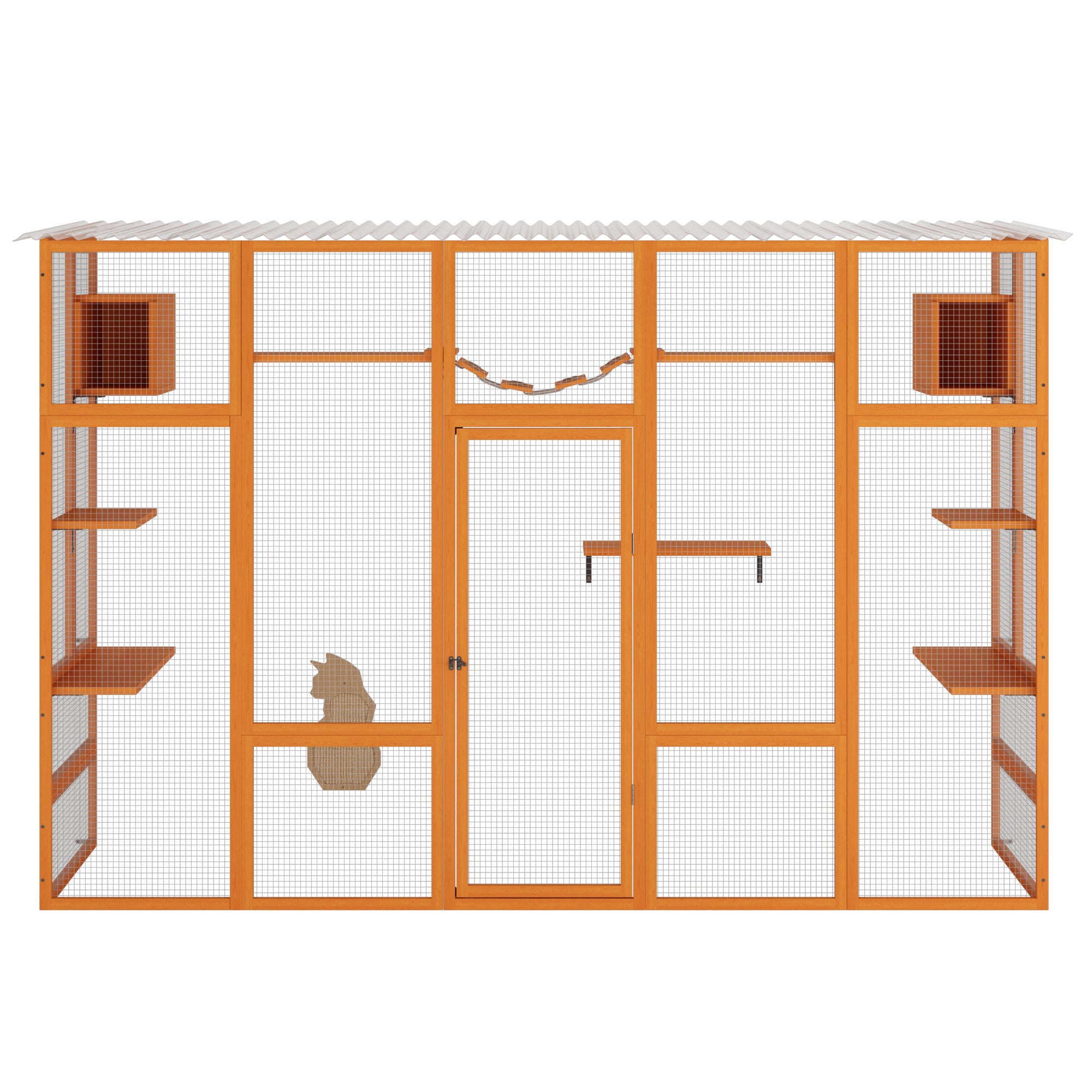 Ultimate Cat Enclosure with Jumping Platforms, Condos, Bridge and Scratching Board - Orange